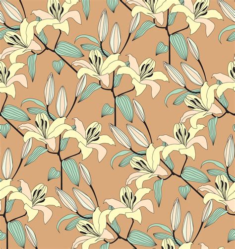 Floral Seamless Pattern Flower Yellow Lilies Bouquet Stylish Drawn Background Floral Seamless