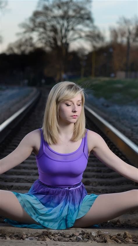 wallpaper ballerina railroad blonde girl pose 3840x2160 uhd 4k picture image