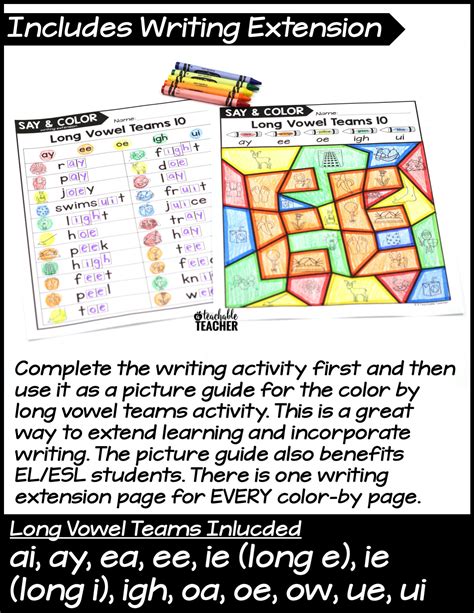 Say And Color Long Vowel Activities Vowel Teams A Teachable Teacher