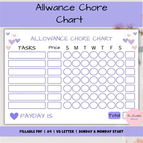 Allowance Chore Chart Editable How To Earn Money Allowance Inspire