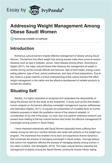 Addressing Weight Management Among Obese Saudi Women 729 Words Essay Example