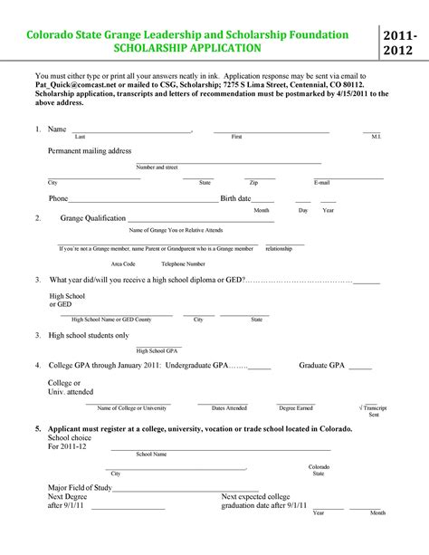 Printable College Scholarship Application Form Printable Forms Free
