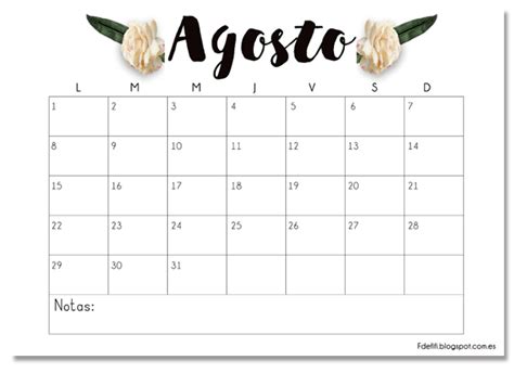 Calendario Gratuito Descargable E Imprimible Para Agosto 2016 Blog F