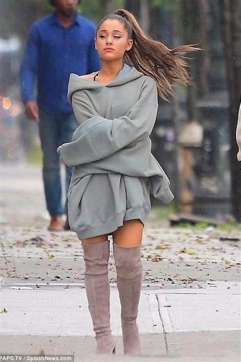 Ariana Grande Wearing Stuart Weitzman Highland Suede Boots And Yeezy