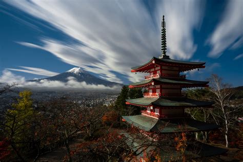 Fonds Decran Montagnes Mont Fuji Pagodes Japon Nuage Nature