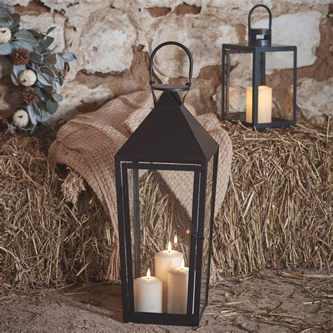 Cairns Large Black Garden Lantern With 3 Truglow Candles Lights4fun