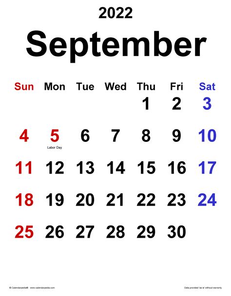 September 2022 Calendar Templates For Word Excel And Pdf