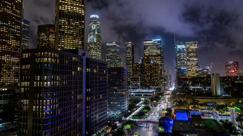 4k Downtown Los Angeles Buildings Aerial At Night Emerics Timelapse