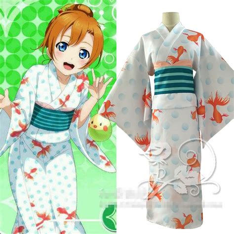 Anime Lovelive Kousaka Honoka Unawakening Bathrobe Kimono Goldfish