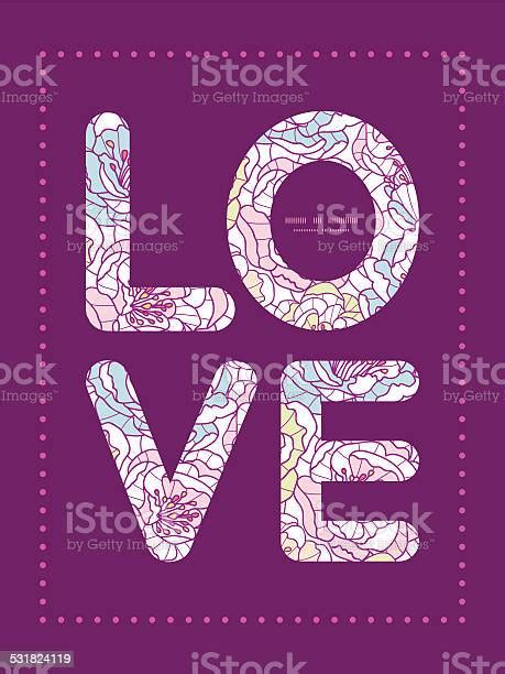 Vector Colorful Line Art Flowers Love Text Frame Pattern Invitation