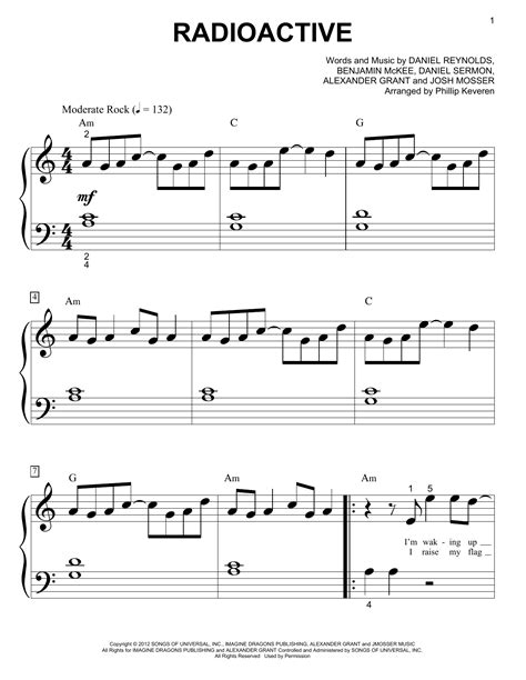Radioactive Sheet Music By Imagine Dragons Piano Big Notes 162126