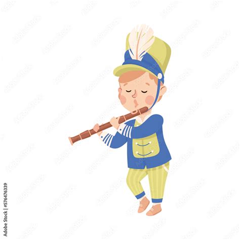 Vetor De Cute Boy Playing Flute Musical Instrument In Marching Band