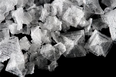 Sea Salt Crystals Flakes On Black Background Stock Photo Image Of