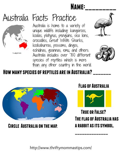 Map of australia for kids. Australia Map Worksheet Printable - Grade 3 to 5 - Thrifty ...