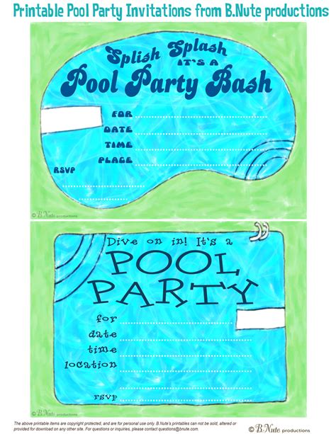 Printable Birthday Pool Party Invitations