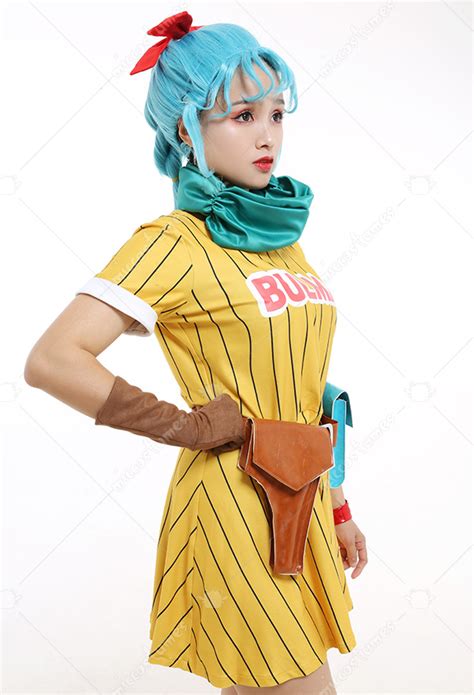 Dragon Ball Z Bulma Cosplay Costume Dress With Scarf And Belt