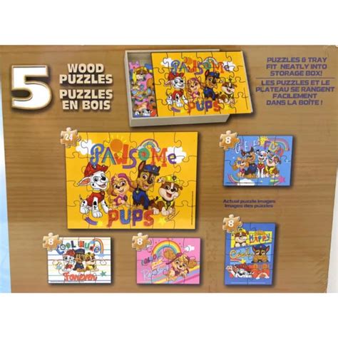 Spin Master Paw Patrol 5 Wood Puzzles In A Wooden Storage Box 1500