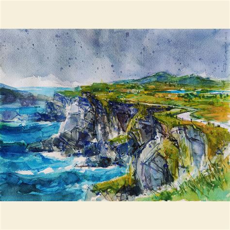 Watercolor Ireland Kerry Cliffs Printable Watercolor Art Etsyde