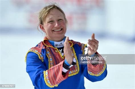 Finlands Tanja Poutiainen Dressed As A Laplander Acknowledges The