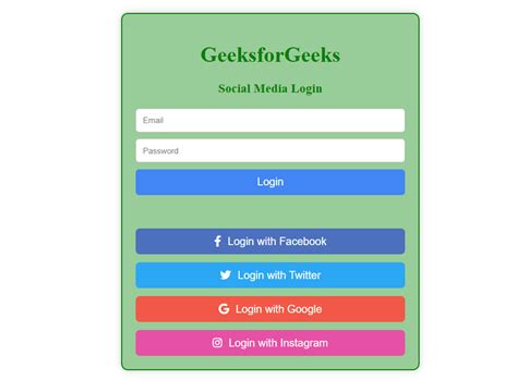 How To Create A Social Media Login Form Using Css Geeksforgeeks