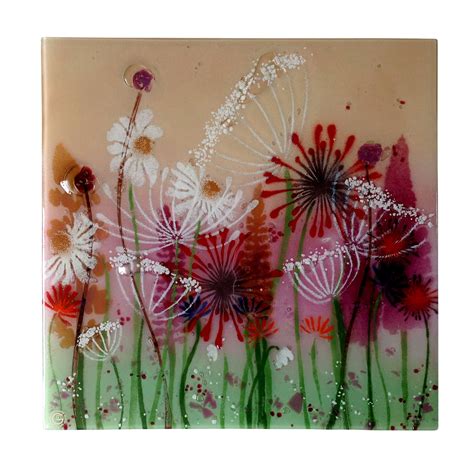 Large Summer Meadow Fused Glass Wall Panel