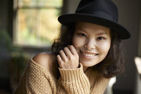 Asian Beauty In Black Hat Stock Photo Image Of Home 27627008