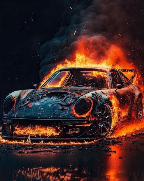 Premium Photo A Fire In A Fire That Says Porsche 911 On It
