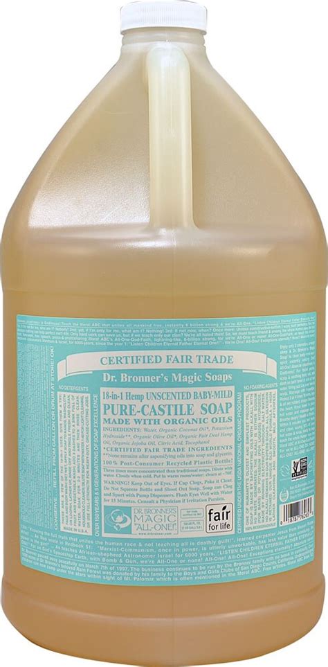 Dr Bronners Pure Castile Liquid Soap Baby Mild Unscented 1 Gallon