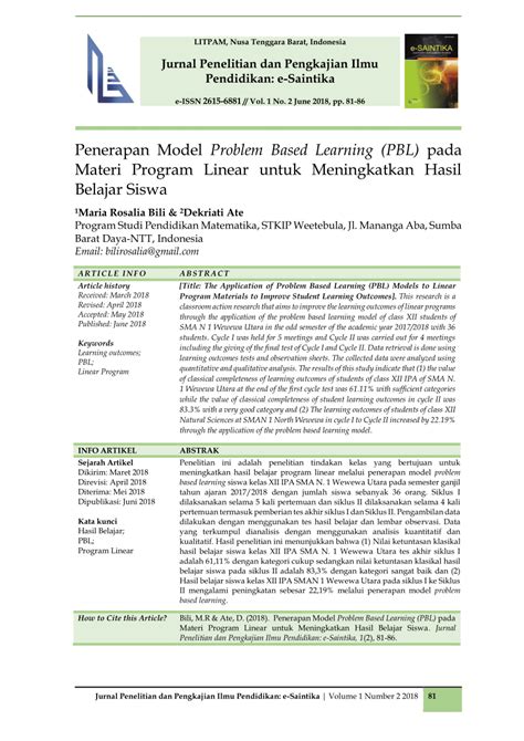 Pdf Penerapan Model Problem Based Learning Pbl Pada Materi Program