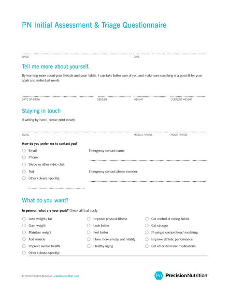 Client Intake Form For Health Coaches Precision Nutrition