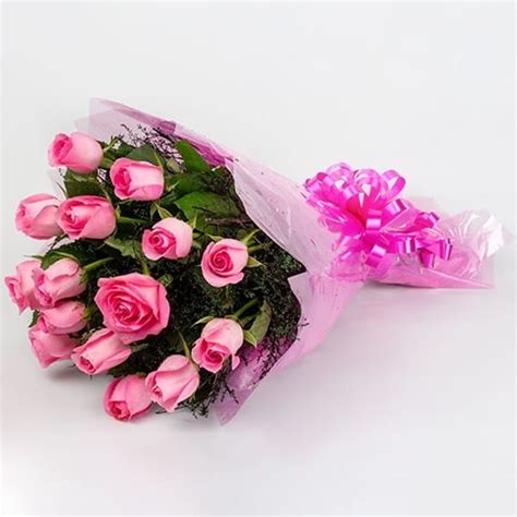 15 Pink Roses Pink Cellophane Packing With Pink Ribbon Bow Dp Saini