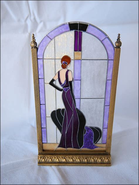 Art Deco Purple Lady Stained Glass Screen By Barbara Sabia Art Deco Art Glass Flowers