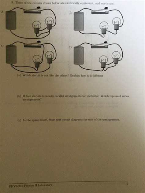 2 cells, 1 switch, connecting wires, 2 bulbs in parallel. Solved: Three Of The Circuits Drawn Below Are Electrically... | Chegg.com