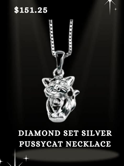 Diamond Set Silver Pussycat Necklace Alex Bros Jewellers