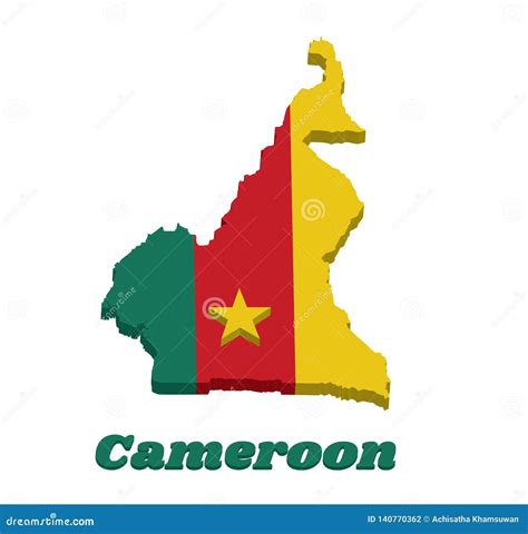 3d Map Outline And Flag Of Cameroon A Vertical Tricolor Of Green Red