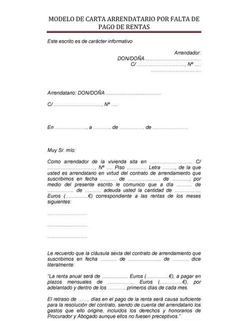 Modelo Carta Rescision Contrato Alquiler Por Impago Actualizado Images