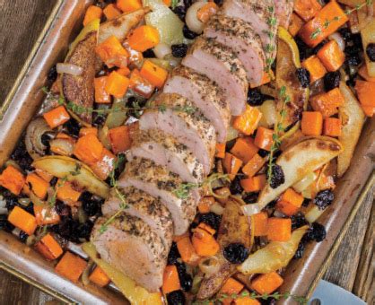 Place seared tenderloin on top of asparagus, pouring any remaining marinade over pork. Sheet-Pan Pork Tenderloin with Sweet Potatoes & Pears