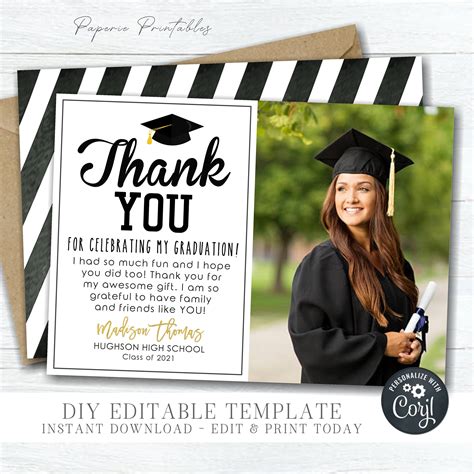 Editable Graduation Thank You Card Gold Foil Thank You Etsy España