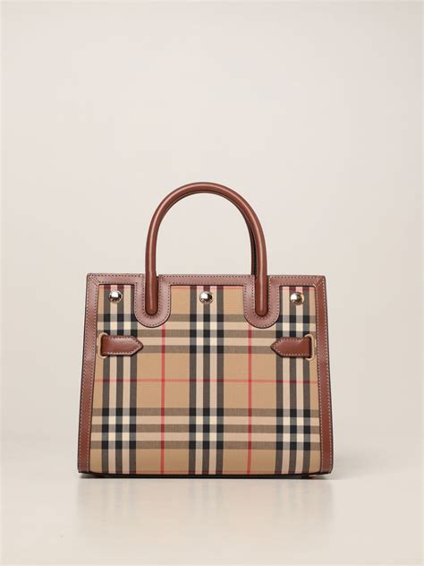 Burberry Title Bag In Check Cotton Canvas Beige Burberry Handbag