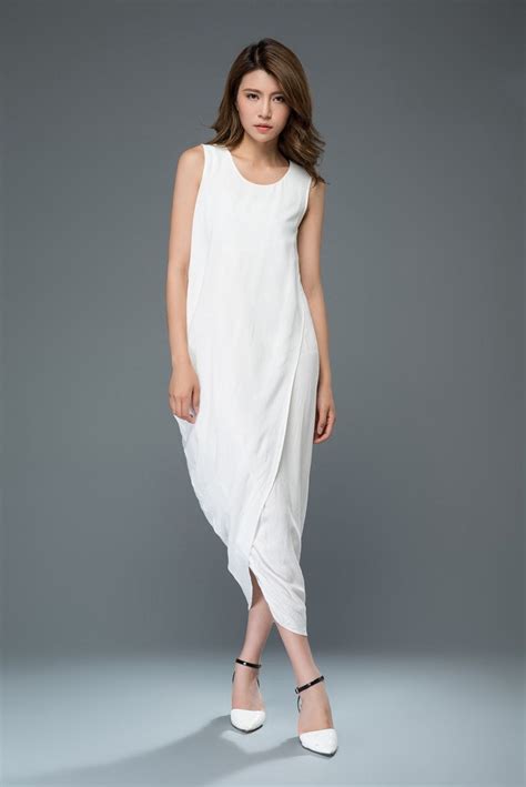 Sleeveless Linen Dress Long White Linen Summer Dress With