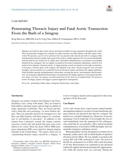 Pdf Penetrating Thoracic Injury And Fatal Aortic Transection From The