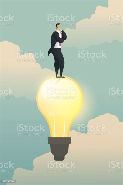 Creativity Thinking Businessman Solution Stand On Light Bulb