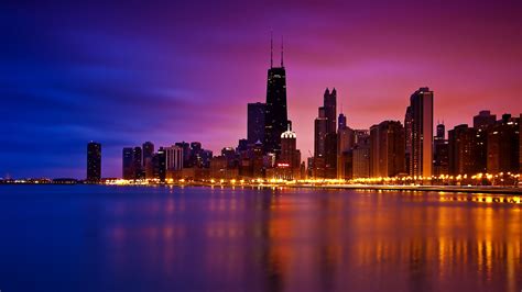 Chicago Sunrise Chicago At Night Night Wallpaper Cityscape