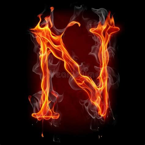 Fire Letter Isolated On Black Background Burning Letter From A Set Of