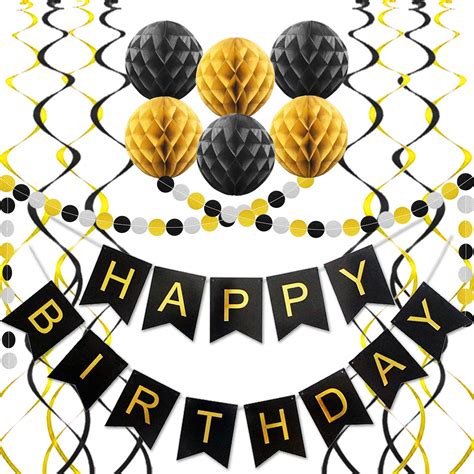 Buy Black Birthday Decorations Happy Birthday Banner Paper Pom Poms