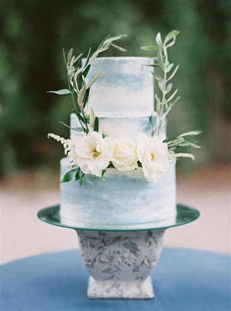 Dusty Blue Hand Painted Wedding Cake Wedding Cakes Blue Simple