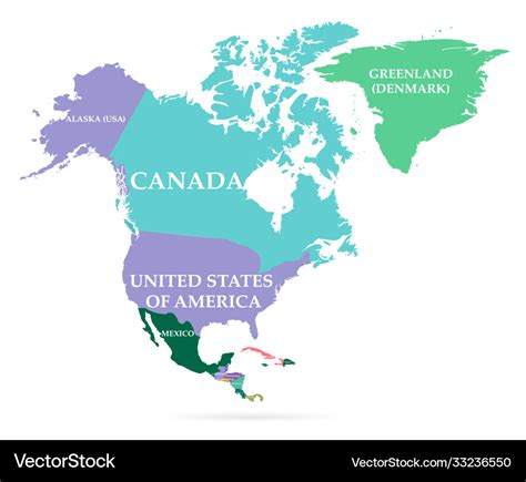 Colorful Map North America Continent Royalty Free Vector