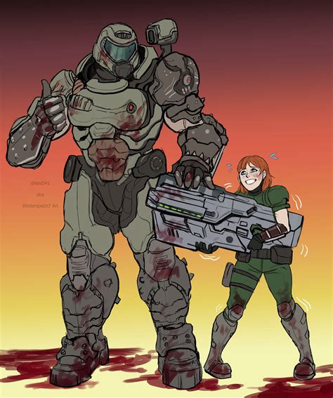 Doom Slayer And Slayer Girl In Training Bfg Lesson By Texd41 Doom