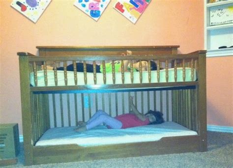 This is a upside down crib turned into a toddler bunk bed. Let's Fill the Van!: Crib to Toddler Bunk Bed