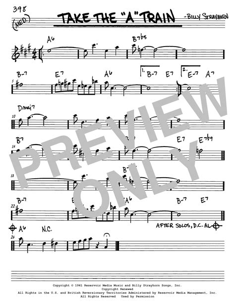 Take The A Train Sheet Music Billy Strayhorn Real Book Melody And Chords Eb Instruments